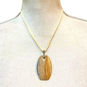 Picture Jasper pendant rawhide ivory cord necklace 3 inch silver tone extender